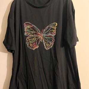Oversized Black T-Shirt with Colorful Butterfly Design
